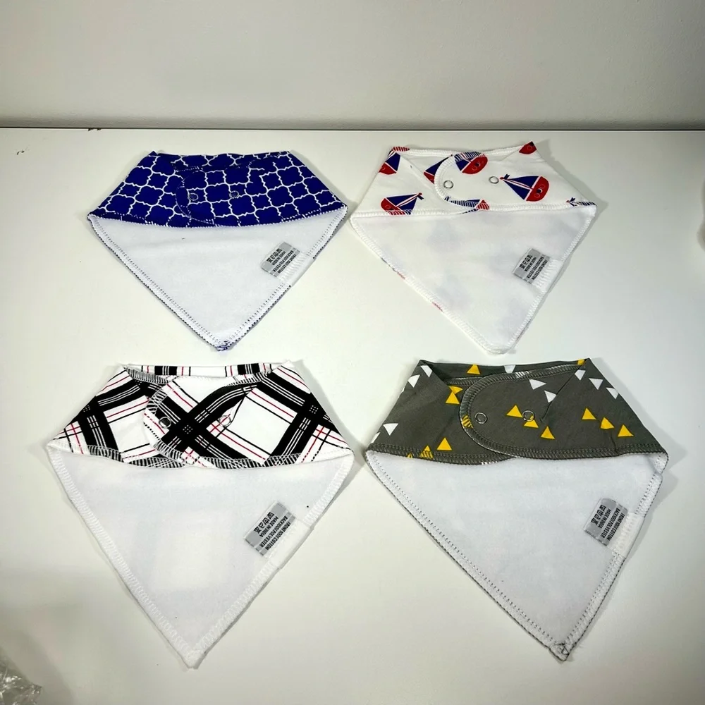 FARNOD Baby Bandana Drool Bibs 4‎ Pack Sailboats Plaid Blue Pattern Triangle